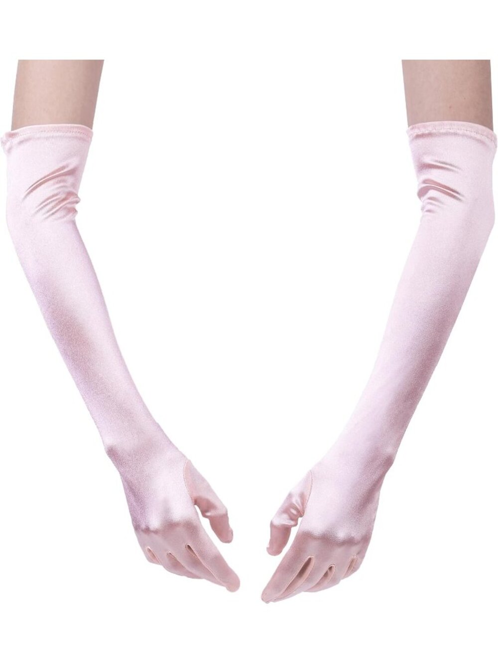 Women's Pink 1920s Arm Sleeves Classic Bridal Elbow Length Satin Opera Gloves